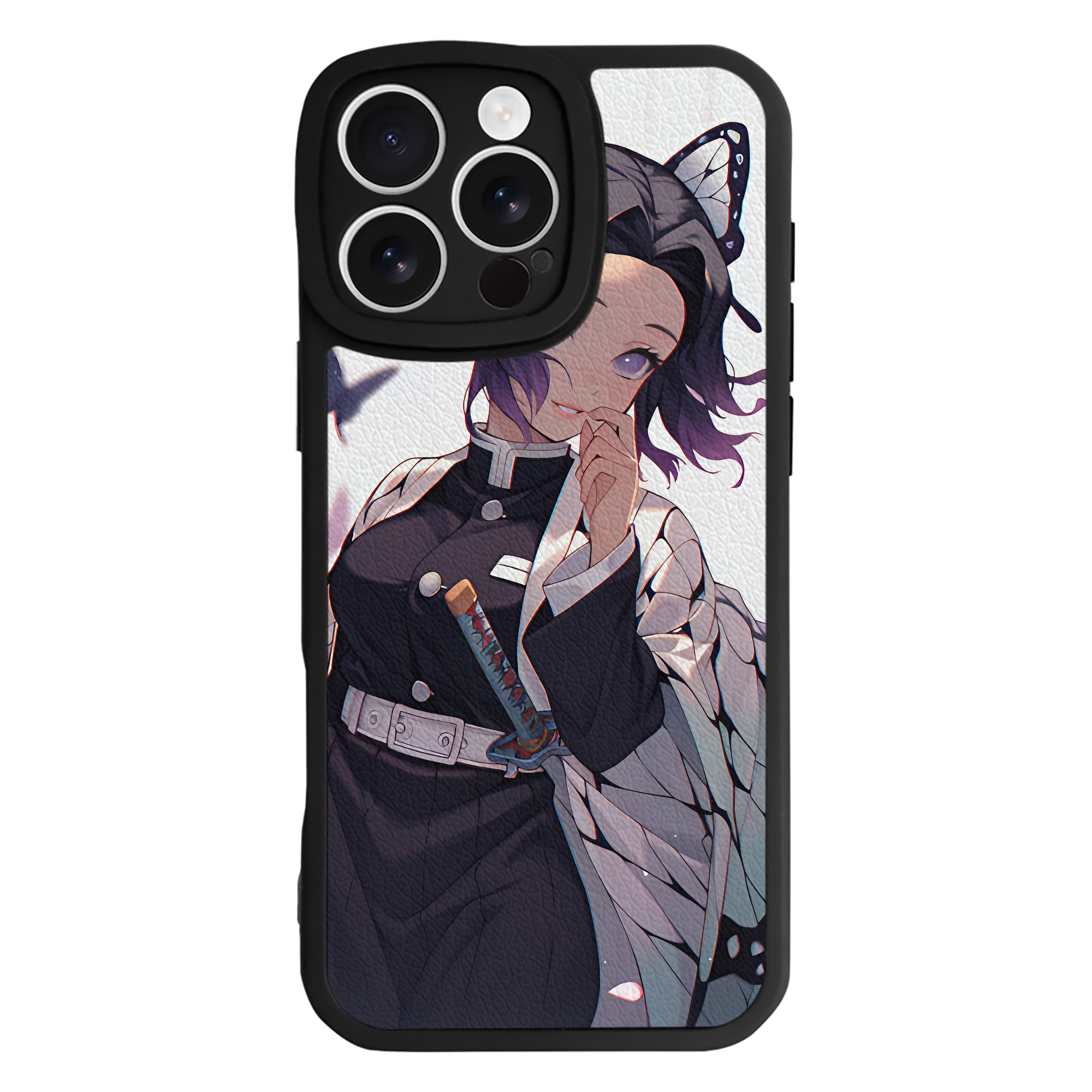 （画像用） 鬼滅の刃（きめつのやいば）蟲柱-胡蝶 しのぶ／こちょう しのぶ Kochou Shinobu 【iPhone 16シリーズ対応】シリコンスマホケース（レザー調） 材質：シリコン